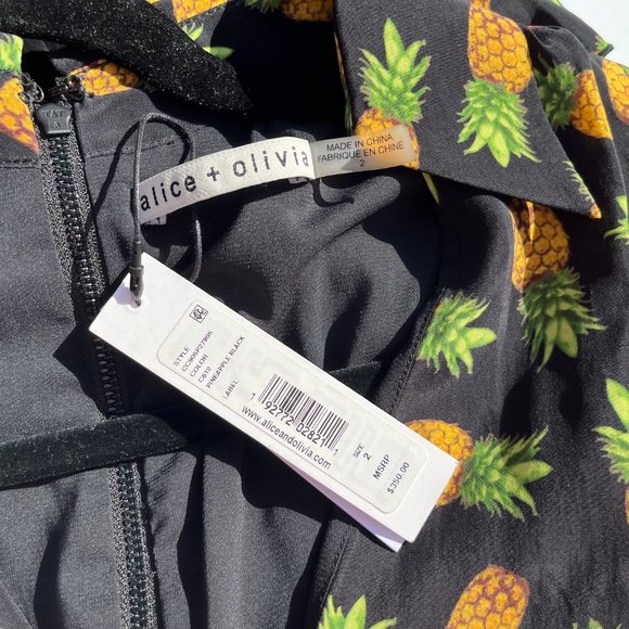 NWT Alice + Olivia Black V neck Pineapple Print Mini Dress Romper 2 - Picture 5 of 9